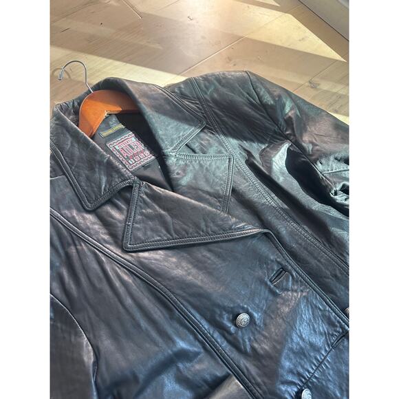 Vintage Lambskin Leather Coat Mens Size Large Black Buttery Soft Double Breasted - Picture 8 of 12